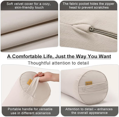 Long Round Body Pillow for Adults – Bolster Pillow for Bed, Cervical Roll Pillow, Firm Support for Sleeping,47 x 7.87 Inches,Misty White