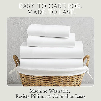 KARISSA MAE Cooling Bamboo Viscose Queen Size Sheet Set | 100% Organically Grown | 18” Deep Pocket | Silky, Soft, & Hypoallergenic | with Organizer Band & Elastic Corner Straps [White]