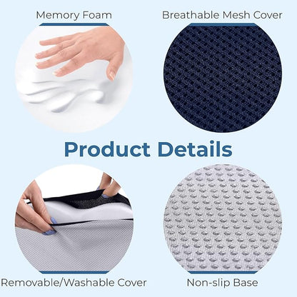 5 STARS UNITED Seat Cushion for Tailbone Pain Relief – Memory Foam Cushion for Coccyx, Hip, Hemorrhoid, Sciatica & Post-Surgery Recovery – Wheelchair, Car, Desk, Gaming & Office Chairs, D Blue