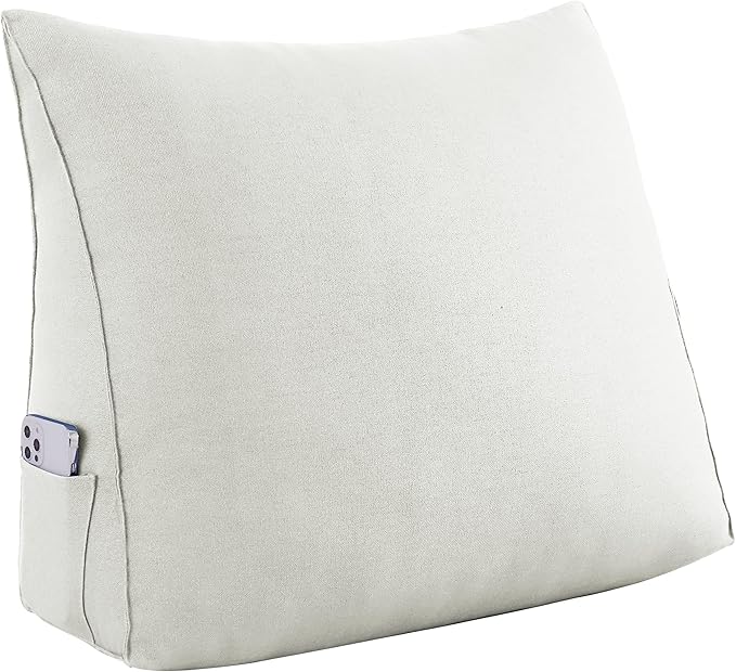 Johnear Triangular Headboard Pillow Daybed Wedge Pillow Cotton Linen Large Bolster Reading Back Rest Pillow for Sofa Bed Support Bolster Upholstered Backrest Positioning Lumbar Cushion （Ivory, Small）
