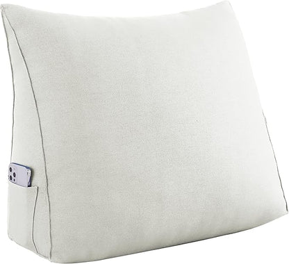 Johnear Triangular Headboard Pillow Daybed Wedge Pillow Cotton Linen Large Bolster Reading Back Rest Pillow for Sofa Bed Support Bolster Upholstered Backrest Positioning Lumbar Cushion （Ivory, Small）