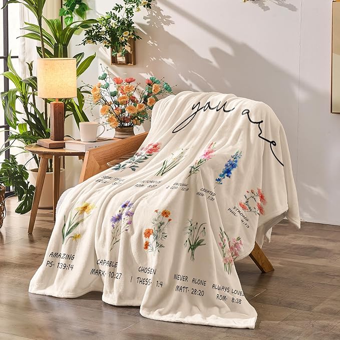Christian Gifts for Women Religious Flowers Blanket Floral Throw Blanket Birthday Gifts for Women Inspirational Gifts Blanket for Girls, Friend, Mom 60" x 80"