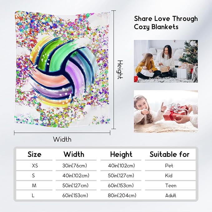 Volleyball Blanket Gifts - 60"x80" Sports Throw Blanket for Adults, Kids - Colorful Soft Plush Throws for Bed, Couch & Living Room