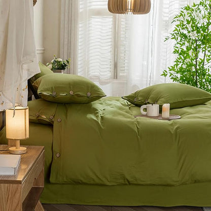 JELLYMONI Christmas Duvet Cover Twin Size - Avocado Green Comforter Cover with Button 100% Washed Cotton 2PCS Breathable Soft Solid Bedding Set Duvet Cover 68×90in & 1 Pillowcase (NO Comforter)