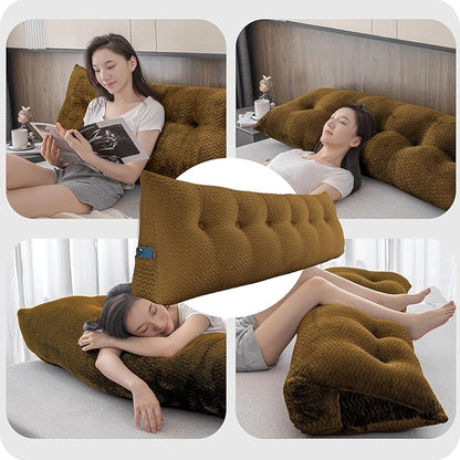 Large Bolster Triangular Headboard Wedge Backrest Positioning Support Bed Rest Reading Pillows Headboard Wedge Pillows for Day Bed with Removable Cover
