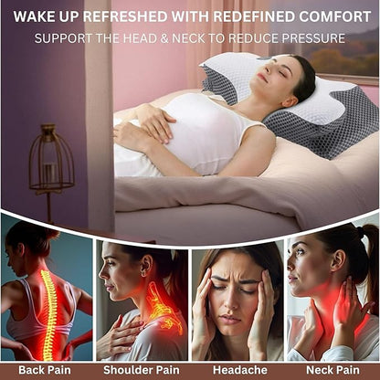 Ultra Pain Relief Cervical Neck Pillow for Side Sleepers, Ergonomic Cooling Memory Foam Pillows for Neck Pain Relief, Butterfly Pillow for Shoulder & Back, Removable & Washable Cover, Standard Size