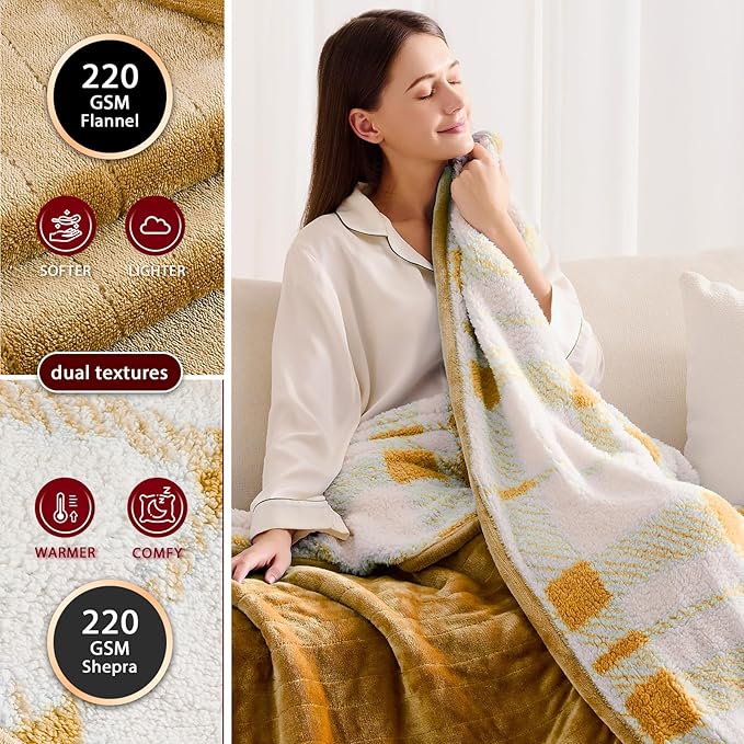 Heated Electric Blanket Twin Size - 62"x84" Flannel Heating Blanket with 10 Heating Levels & 5 Time Settings Over-Heat Protection, Winter Warmer for Adults with ETL Certification（Ivory）
