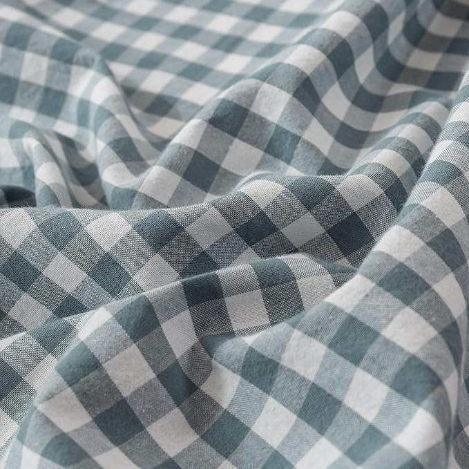 BuLuTu Blue Check Duvet Cover Set Queen Cotton Soft Breathable Bedding Duvet Cover for Kids Boys Blue White Buffalo Plaid Comforter Cover Set 【 3Pcs -1 Queen Duvet Cover Set + 2 Pillowcases】