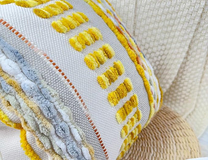 Boho Throw Pillow Covers 18x18 Aesthetic Neutral Boucle Couch Pillow Cover Rainbow Striped Decorative Accent Pillow Case for Couch Bed Sofa Farmhouse,Modern Funky,Set of 2 Yellow-Grey