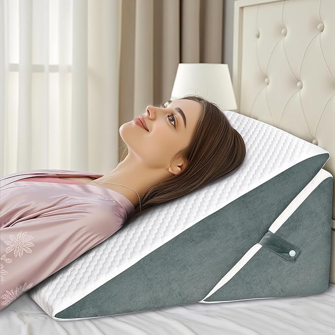 Bed Wedge Pillow for Sleeping, Adjustable Wedge Pillow Set for After Surgery, Elevated Triangle Pillow for Acid Reflux and Back Pain Relief, Post Surgery, Snoring, Back Suppor (White/Gray-01)