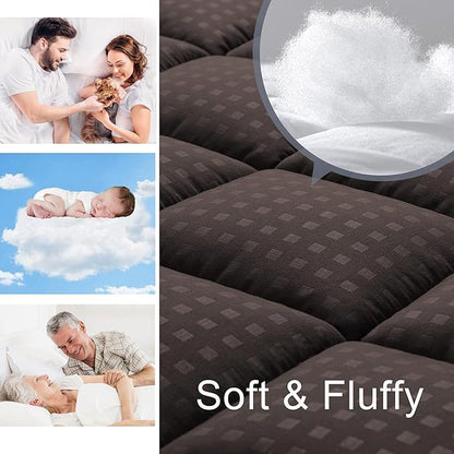 HYLEORY Full Mattress Pad Quilted Fitted Mattress Protector Cooling Pillow Top Mattress Cover Breathable Fluffy Soft Mattress Topper with 8-21" Deep Pocket, Brown
