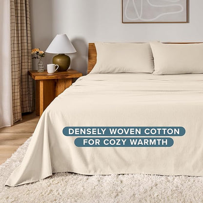 Bare Home Flannel Sheet Set 100% Cotton, Velvety Soft Heavyweight - Double Brushed Flannel - Deep Pocket (Split King, Sand)