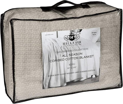 HILLFAIR 100% Combed Cotton Blanket– California King Size Bed Blanket – Warm Soft All Season Breathable Blankets – 102 x 108 inch Extra Large Oversized California King Cotton Blankets for Bed- Sand
