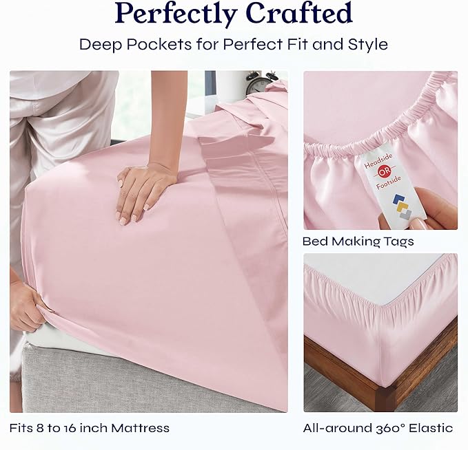California Design Den Natural 100% Cotton Sheets, Soft Queen Sheet Set, 400 Thread Count Sateen, Deep Pockets with All-Around Elastic for a Snug Fit, Durable Bedding Set - Pink