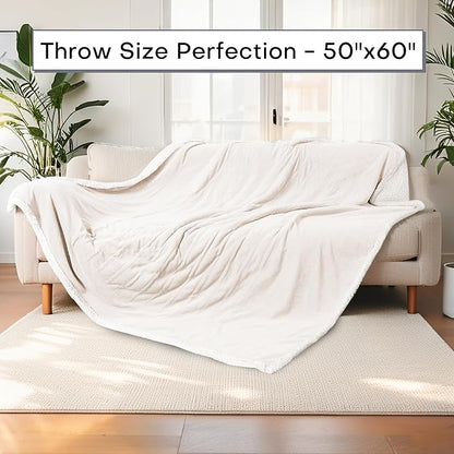 Electric Heated Blanket Throw Size 50"x60" - Dual-Sided with Microplush & Sherpa Fabric, 4 Heat Settings & 3 Hours Auto Off, Machine Washable - White