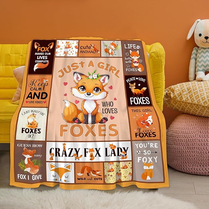 Just A Girl Who Loves Fox Blanket 60" X 50" for Girls Kids, Cute Fox Themed Gift, Cozy Warm Soft Throw Blanket for Girl on Birthday Christms