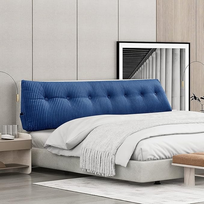 SLIGUY Large Headboard Pillow, Headboard Wedge Pillow Bed Rest Reading Pillow Bolster Triangular for Sitting in Bed-Backrest Positioning Support Long Pillow for Daybed (Twin: 40x8x20 Inches,Blue)
