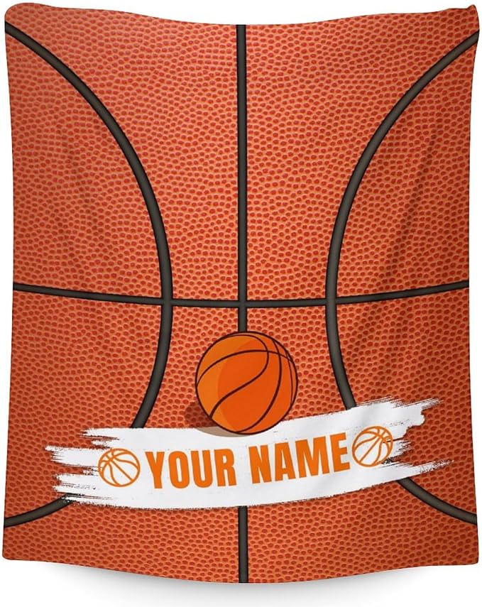 Personalized Blanket Gifts for Boys Girls - 60x50 Inches Sports Throw Blanket for Basketball Lover Kids Teens Adults - Basketball Print Soft Fuzzy Blankets for Lap Couch Sofa Bed