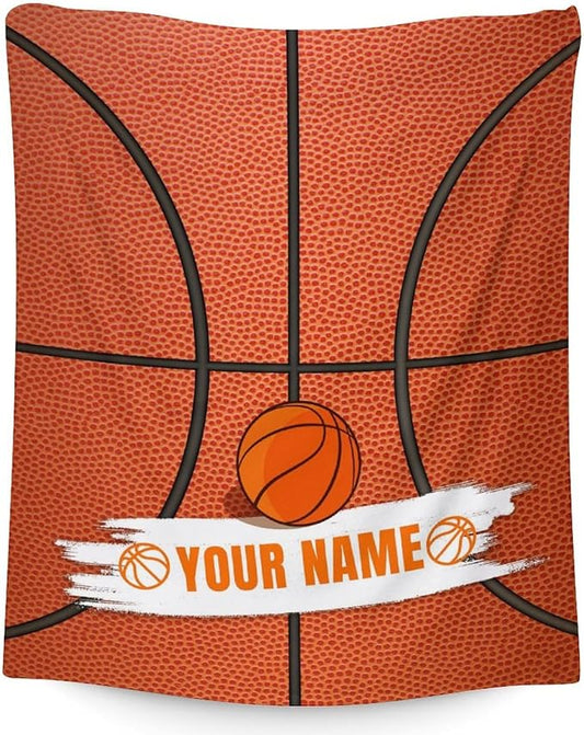Personalized Blanket Gifts for Boys Girls - 60x50 Inches Sports Throw Blanket for Basketball Lover Kids Teens Adults - Basketball Print Soft Fuzzy Blankets for Lap Couch Sofa Bed
