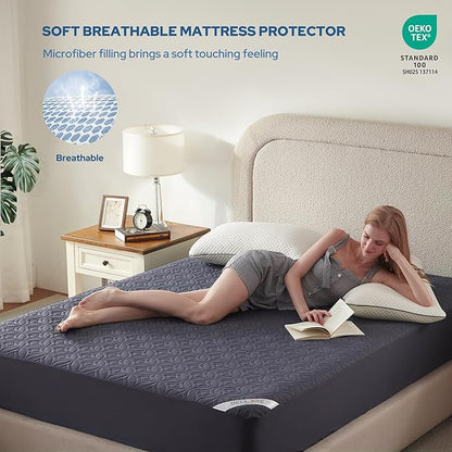 BEDLORE Waterproof Mattress Protector, Queen Size Mattress Pad with Deep Pocket 6"-18" Depth, Soft Dirt-Proof Double Bed Mattress Cover for Bedroom, College Dorm, Hotel (Navy Blue)
