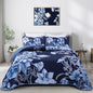 Floral Quilt Set Queen 3 Pieces Navy Blue Floral Quilt Coverlet Set Soft Microfiber Lightweight Navy Blue Quilted Bedspread for All Season 90"x96"