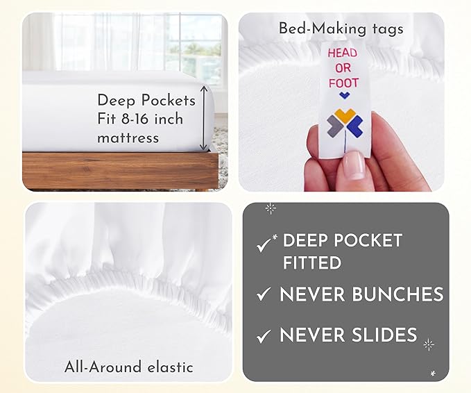 California Design Den 2-Pack Full Size Sheet Sets - 400 Thread Count 100% Cotton Sateen - Soft and Breathable Sheets, 2 Sets of Deep Pocket Bed Sheets - Bright White
