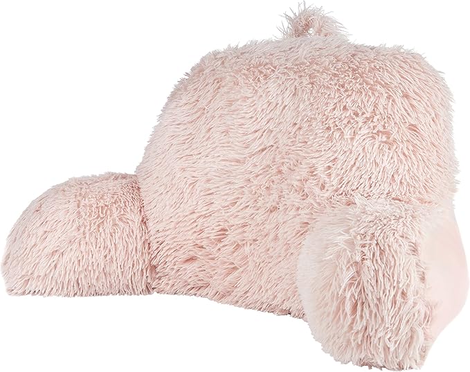 Klear Vu Shaggy Reading Pillow Back Rest Body Pillow for Adults and Kids, Lumbar and Arm Support on Bed, Chair, Couch, Sofa and Floor, 30" x 21", One Size, Dusty Rose