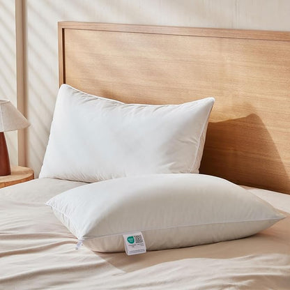 Goose Feather Down Pillows Standard Size Set of 2, Soft Pillows with 100% Organic Cotton Fabric, Luxury Hotel Quality Bed Pillow 2 Pack for Sleeping (20" x 26")
