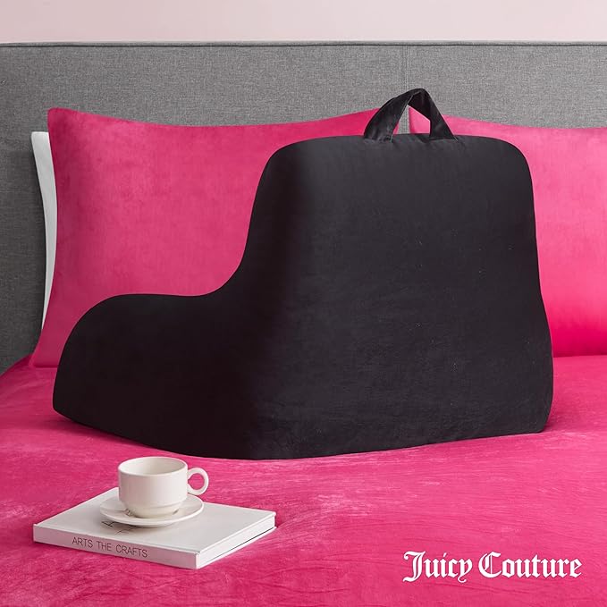 Juicy Couture Velour Backrest Pillow with Rhinestone Juicy Logo - 30"x17", Black Supportive Bed Rest Pillow for Reading, Gaming, or Relaxing