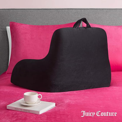 Juicy Couture Velour Backrest Pillow with Rhinestone Juicy Logo - 30"x17", Black Supportive Bed Rest Pillow for Reading, Gaming, or Relaxing