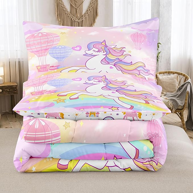 Bodhi Girls Queen Comforter Set for Kids,Unicorn Bedding Sets Queen Size with Sheets,Unicorn Comforter Set,Girls Bedding Sets 5 Piece