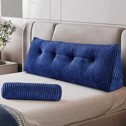 Z-hom Large Wedge Pillow Headboard, Full Triangular Headboard Pillow, Reading Pillow Bed with a Roll Pillow for Bed Sitting Up Sleeping, Backrest Cushion Headboard Gap Pillow for Back,Blue