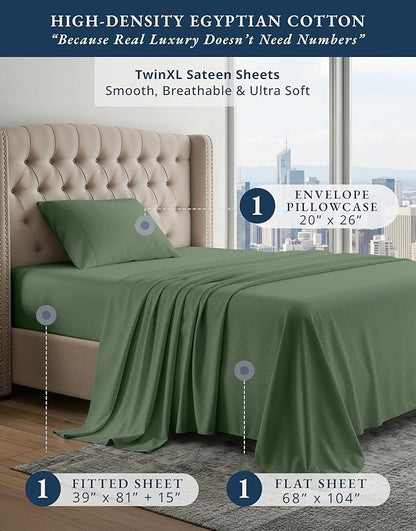 LANE LINEN 100% Egyptian Cotton Twin XL Sheets Set, Soft & Comfy Thick Fully Elasticized Mercerized Cotton Sheets Twin Sheets, No Pill Fade Resistant Elegant Jaquard Swiss Dot - Iceberg Green