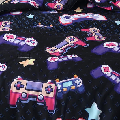 SDIII Vibrant Colors Gamer Comforter Set Queen 3 Pieces, Soft Microfiber Gamer Comforter Sets for Boys and Girls, Lightweight Gaming Bedding Set Queen
