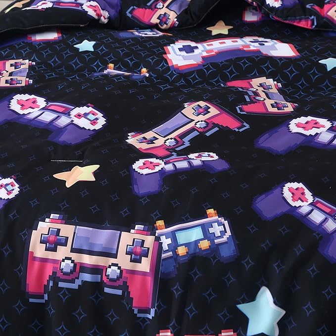 SDIII Vibrant Colors Gamer Comforter Set Full 3 Pieces, Soft Microfiber Gamer Comforter Sets for Boys and Girls, Lightweight Gaming Bedding Set Full