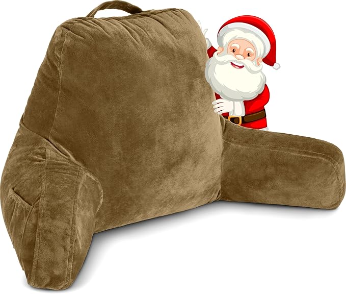 Husband Pillow Tan, Original Reading Pillow in Bed Rest Chair, Shredded Memory Foam Large Lounge Cushion Adult Backrest with Arms, Comfy Back Support for Sit Sitting Up, Washable/Removable Cover