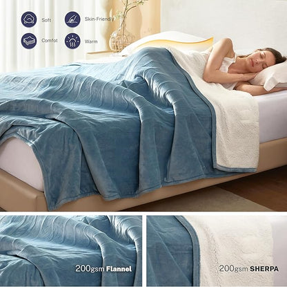 Electric Blanket Twin 62"x84" Heated Electric Blankets 10 Heating Levels 12 Time Settings 8 Hours Auto Off Fast Heating and Overheat Protection ETL Certified Machine Washable,Light Blue
