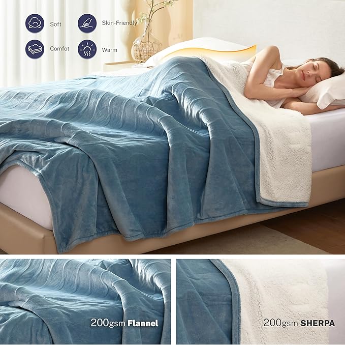 Electric Blanket Full 72"x84" Heated Electric Blankets 10 Heating Levels 12 Time Settings 8 Hours Auto Off Fast Heating and Overheat Protection ETL Certified Machine Washable,Light Blue