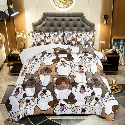 QOOMO Kawaii Dog Comforter King Size,Dogs Comforter Set for Kids Teens Girls Boys,3Pcs Bedding Set Printed Comforter with 2 Pillowcases,Down Alternative,Soft and Lightweight，King Size