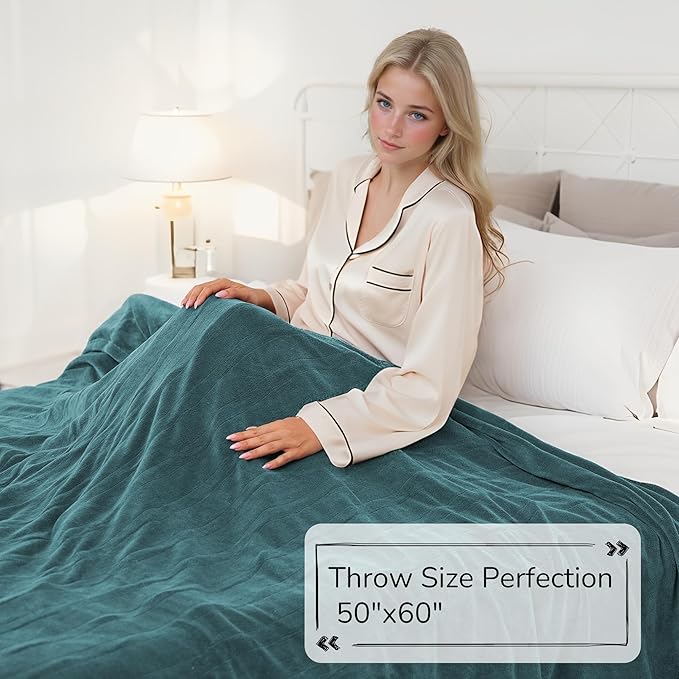 Electric Heated Blanket Throw Size 50"x60" - Dual-Sided with Microplush & Sherpa Fabric, 4 Heat Settings & 3 Hours Auto Off, Machine Washable - Teal