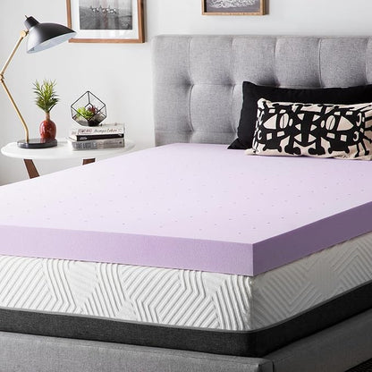 Lucid 4 Inch Lavender Memory Foam Mattress Topper, Twin Size – Essential Oil Infusion – Ultra Plush Feel, Pressure-Relieving Bed Topper – Ventilated and Breathable – CertiPur Certified