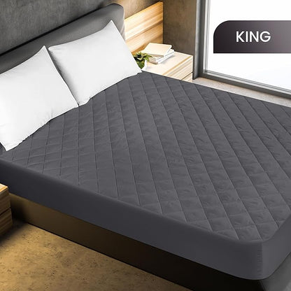 Utopia Bedding Quilted Fitted Mattress Pad, King Size, Elastic Fitted Mattress Topper Protector and Cover with Deep Pocket Stretches up to 16 Inches, Machine Washable (Grey)