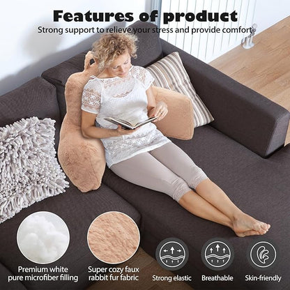Reading Pillow for Sitting in Bed Adult, Standard Reading Pillow with Memory Foam, Back Pillow for Bed Sitting Up with Extend Arms, Camel