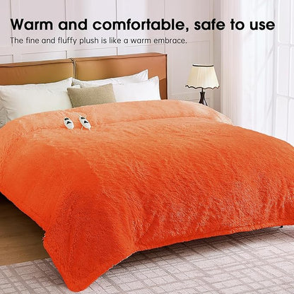 Heated Electric Blanket Queen–Faux Fur with Soft Thick SherpaWarm Winter Birthday Gifts for Women Grandma,Dual Control,10 Heat Settings,5 Time Settings, 84x90, Cocoa Brown