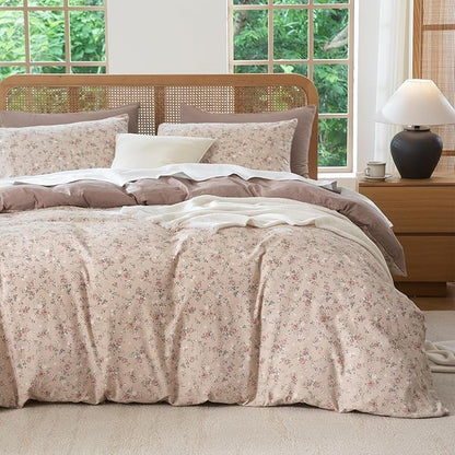 Jane yre King Duvet Cover Floral Soft Brushed Microfiber Crinkle Gauze 3 Pieces Floral Bedding Set Garden Style Vintage Flower King Duvet Cover, with Zipper Closure Luxury Breathable Comfy