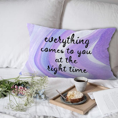 Abstract Purple Inspirational Pillow Covers 12x20, Mindfulness Gifts, Self Motivation Everything Comes to You at The Right Time Decorative Lumbar Pillow Covers for Bedroom Living Room Home