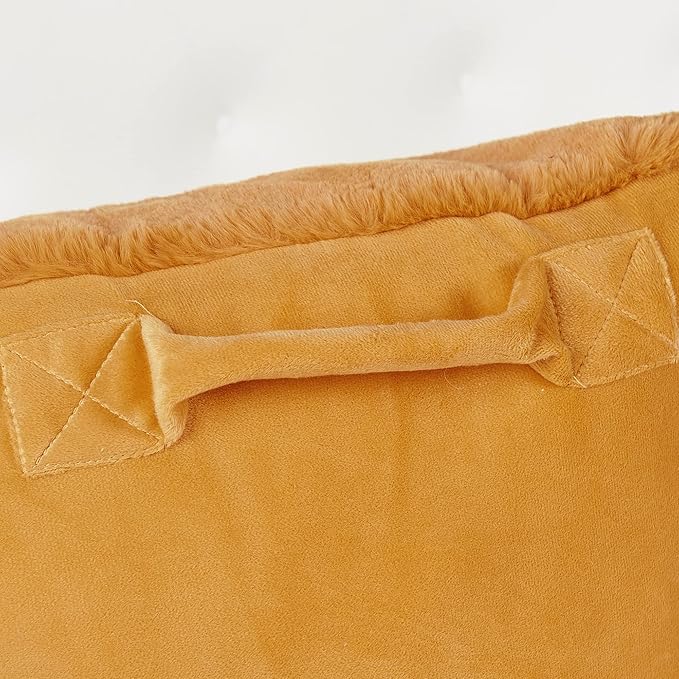 Plush Faux Fur Backrest Reading Bed Rest Pillow with Arms and Pockets for Sitting in Bed Couch Sofa, Back Support Wedge Cushion with Removable Cover, 20" x 18" x 17", Burnt Orange