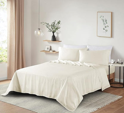100% Supima Cotton Sheets 600 Thread Count,Bed Sheet Set King Size Sheets 4 Pieces,Soft & Silky Sateen Weave, Fits Mattress Up to 18",Deep Pocket, Breathable & Fade Resistant(Ivory,King)