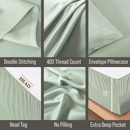 Bella Coterie Luxury Bamboo Viscose 34” Split Top King Size Sheet Set | 1 Fitted Sheet for Sleep Number & Adjustable Beds | 100% Organically Grown | Cooling & Soft | 18” Deep Pocket [Sea Glass]