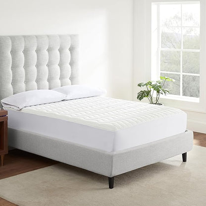 Serta Air Dry Basic Comfort Performance Fabric Quilted Mattress Pad, Cooling and Breathable Mattress Cover, Moisture Wicking Protection with 15" Deep Pocket, Queen, White